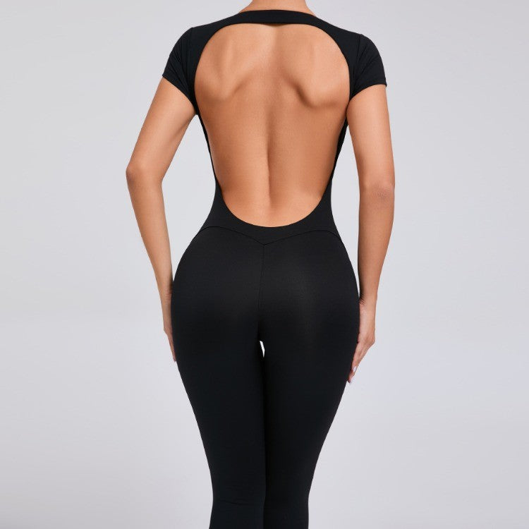 Seamless Yoga Jumpsuits Sports Fitness Hip-lifting Short-sleeved Backless One-piece Workout Gym Leggings Tracksutis for Women