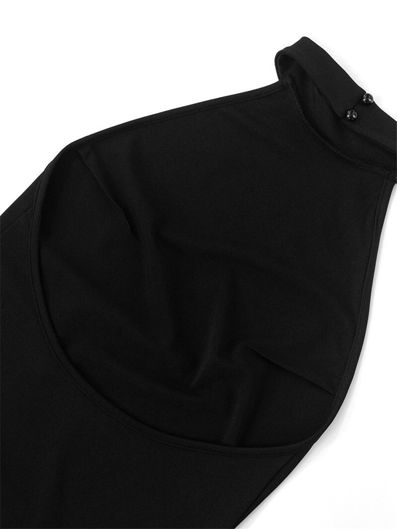 Mozision Patchwork Halter Backless Sexy Midi Dress Women Gown Elegant Fashion Co