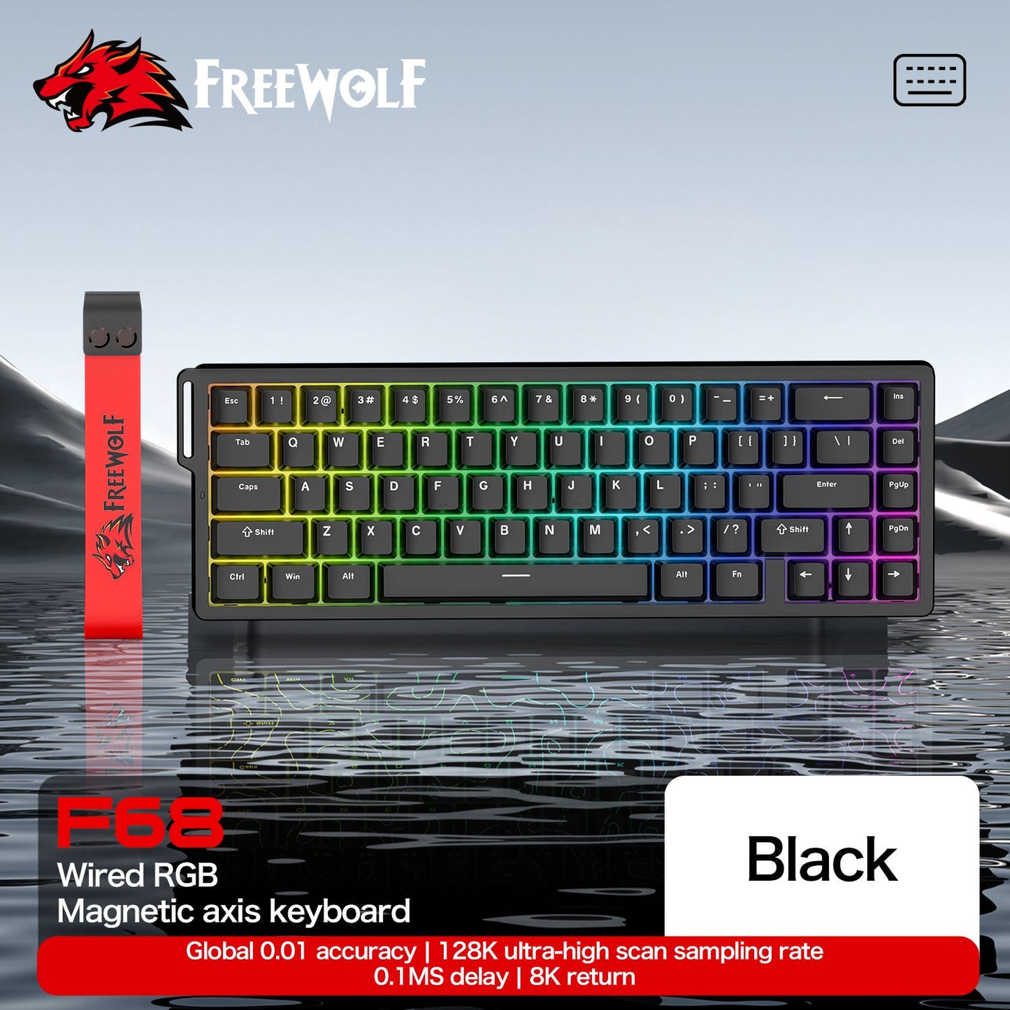 Teclado com Switch Magnético ATTACK SHARK X68HE Com Fio e FREEWOLF F68 Com Fio F68Pro Sem Fio para Jogos Profissionais 8K Hz 0,01mm Gatilho Rápido