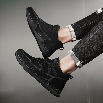 Handmade Mens Low Top Sneakers Classic Mens Leather High Top Shoes Fashion Outdoor Motorcycle Boots Lace Up Non-Slip Ankle Boots