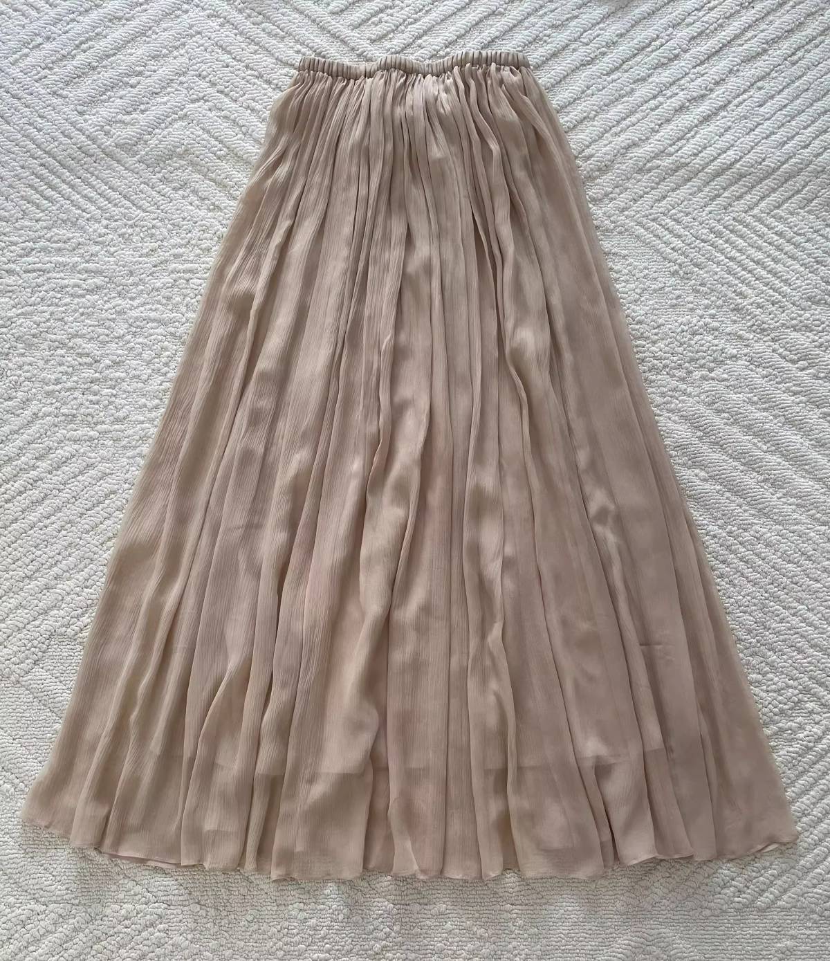 Ladies 100% Silk Elegant Set Pure Color Drawstring Long Sleeve Round Neck Shirt + A-Line Elastic Waist Maxi Skirt Holiday Suits