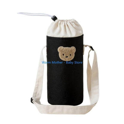 Portable Baby Bottle Carrying Case Storage Bag for Easy Feeding Water Cup Organiser with Lovely Bear Embroidery 57QE