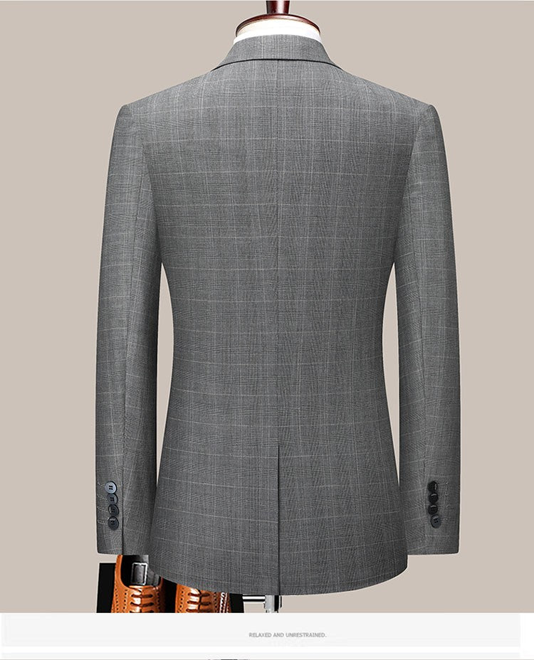 2024 Men's Checkered Business Casual Suit Two-Piece Set Polyester Wedding Trend Handsome Boutique Suit + Trousers