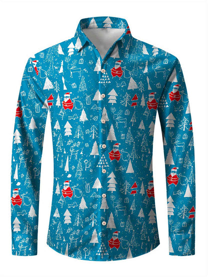 Christmas Festival Theme Men's 3D Printed Formal Shirts Santa Claus Elk Graphic Long Sleeve Shirt Fashion Men's Shirts For Men