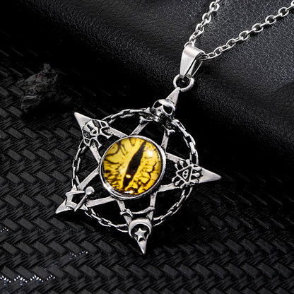 Colar com Pingente de Olho do Diabo em Formato de Pentagrama para Homens e Mulheres Joias Modernas Punk Retrô de Metal Não Ajustável de Gola Presentes
