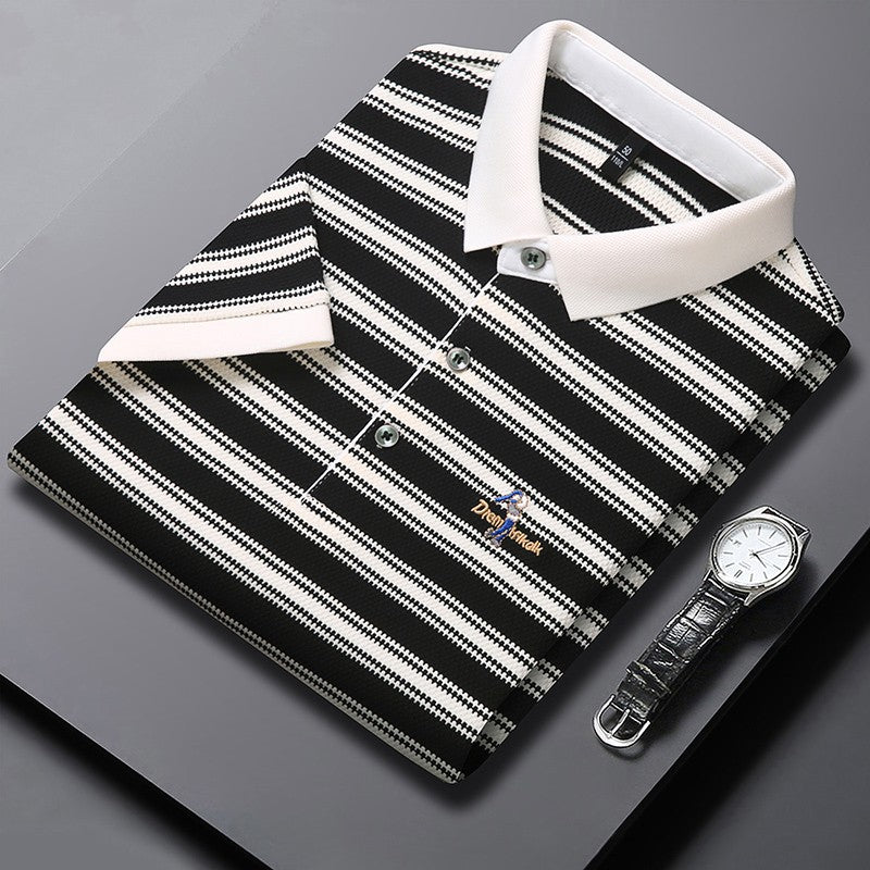 Original Quality Men's Polo Shirt Stripe Cartoon Embroid Short Sleeve Summer Exquisite Lapel T-Shirt Business Trend Menswear Top