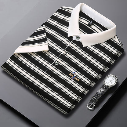Original Quality Men's Polo Shirt Stripe Cartoon Embroid Short Sleeve Summer Exquisite Lapel T-Shirt Business Trend Menswear Top