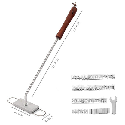 LMETJMA BBQ Meat Branding Iron with Changeable Letters Personalized Barbecue Grilling Meat Steak Names Marking Stamp Tool KC0299