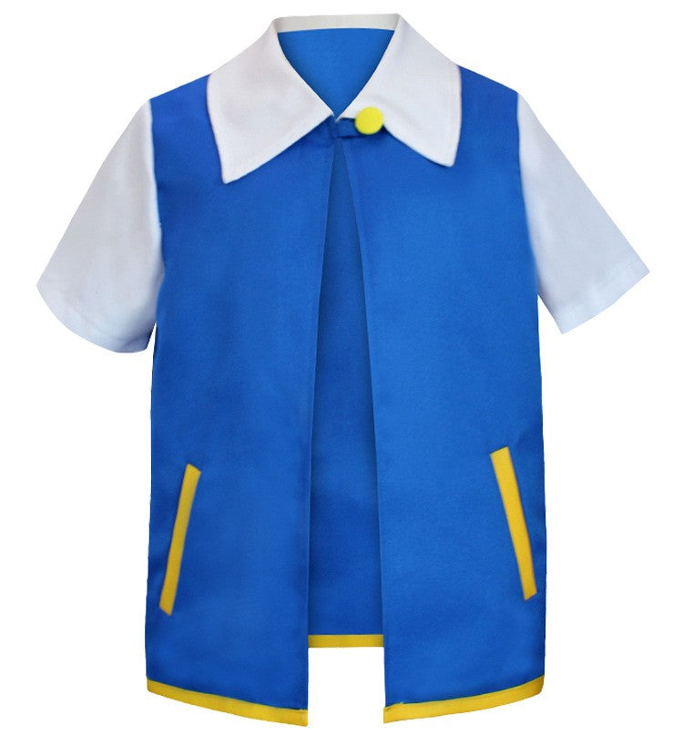 Anime Blue Jacket Cosplay Costume Boys Ash Ketchum for Halloween Party Trainer Gloves Cap Set Christmas Carnival Costumes