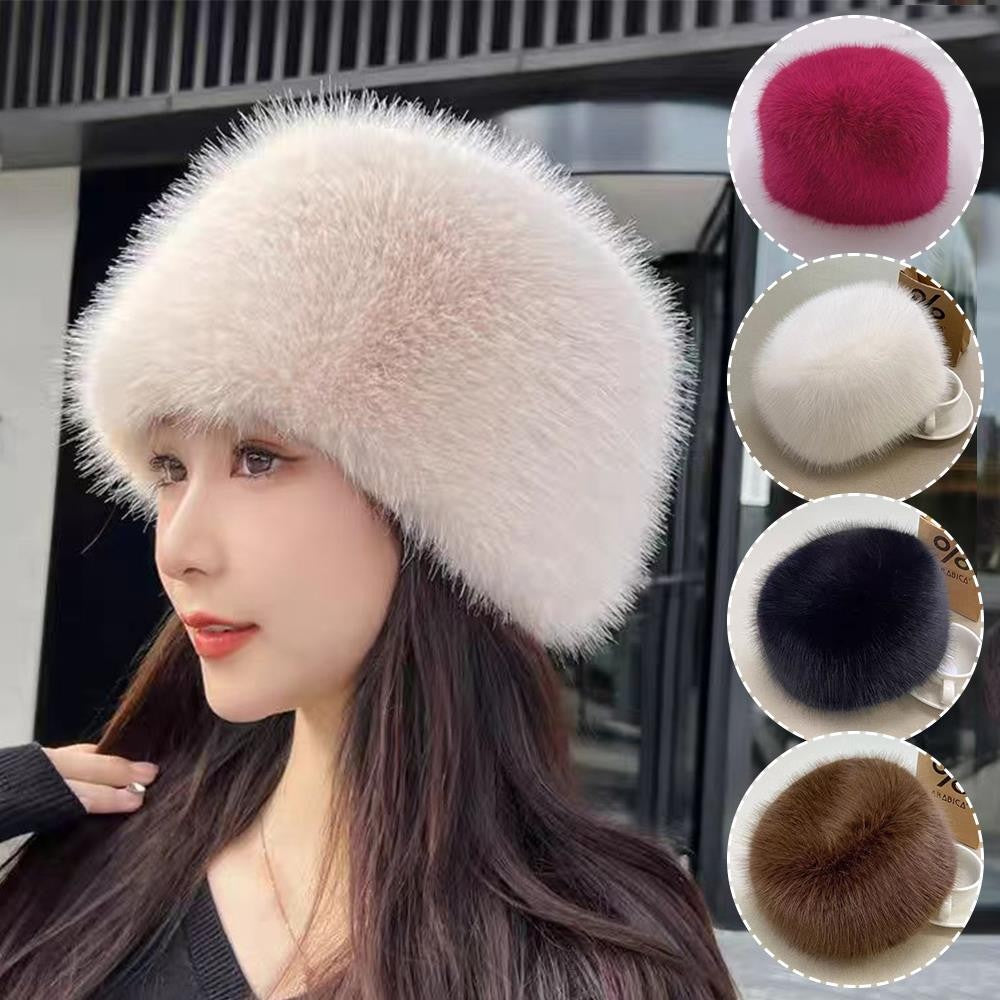 Gorro de inverno russo feminino com proteção de orelha de pele sintética, gorro corta-vento quente para senhoras, moda de luxo, chapéu de esqui de cor sólida com aba larga