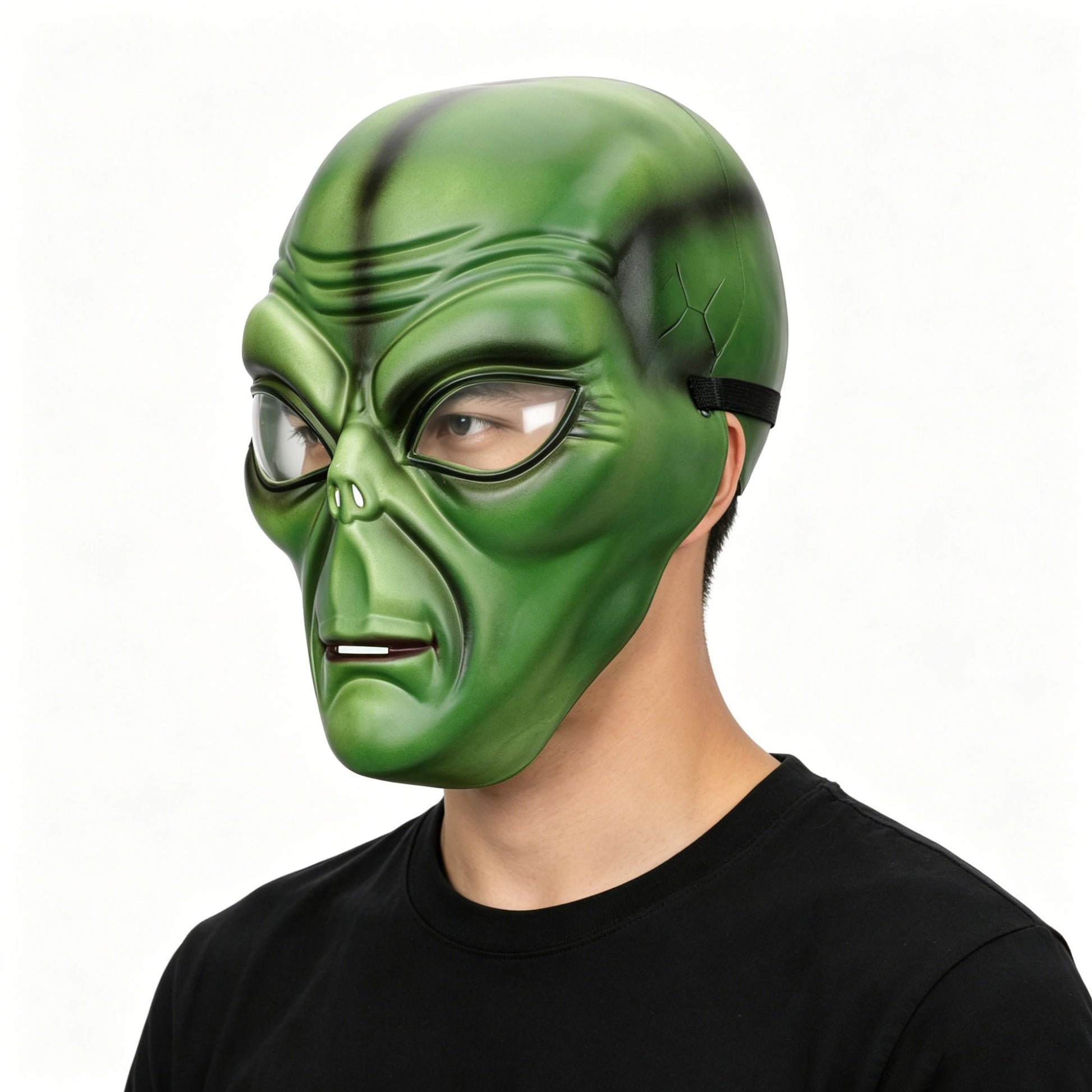 Green Alien Full Face Mask with Clear Lens Eyes | Comfort Sponge Liner UFO ET Mask for Halloween Cosplay Costume Party Prop