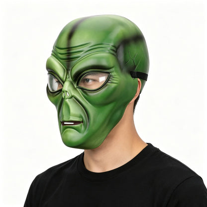 Green Alien Full Face Mask with Clear Lens Eyes | Comfort Sponge Liner UFO ET Mask for Halloween Cosplay Costume Party Prop