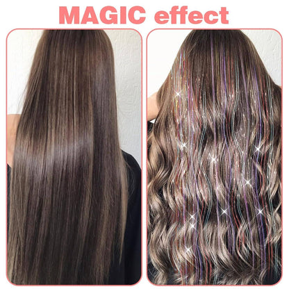 6/12 Peças de Cabelo Sintético com Clipe, Peça Única para Mulheres, Extensões de Cabelo com Glitter, Kit de Cabelo Brilhante, Resistente ao Calor, Peruca Cintilante 2026