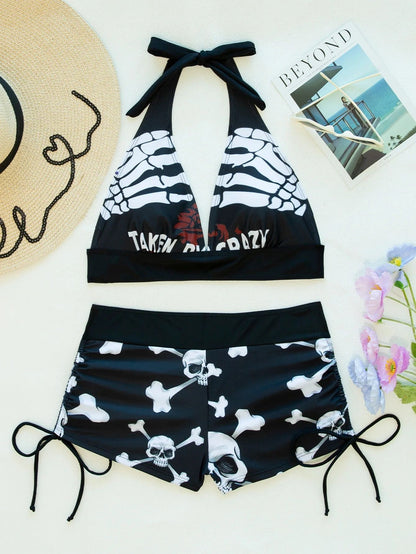 Conservative Skull Print Bikini Women's Swimsuit Flat Briefs New Arrival Swimwear from Mainland China Female Fashionable