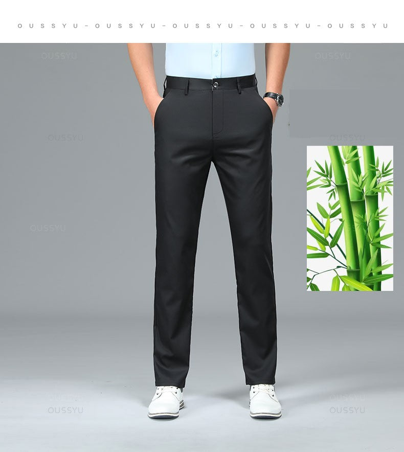 Spring Summer High Quality Luxury Straight Business Suit Pants Men Bamboo Fiber Designer Elegant Casual Long Formal Trouser Male