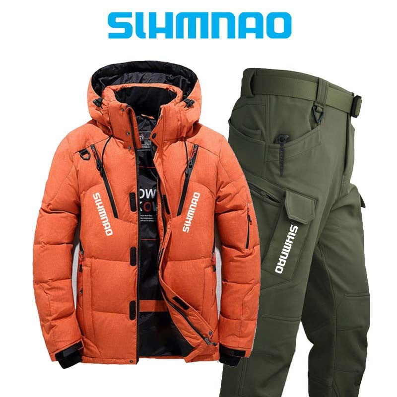 Conjunto de Caminhada de Inverno para Casal, Conjunto com Capuz à Prova de Vento e Impermeável, Conjunto de Pesca Quente com Pena de Ganso para Atividades ao Ar Livre, Jaqueta para Ciclismo e Acampamento