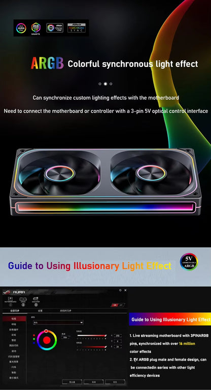 JONSBO ZA-120/240/360 Computer Case Fan 12CM 5V ARGB 120mm Monolithic Structure Water-Cooled Fan  PWM Forward/Reverse Fan Kits