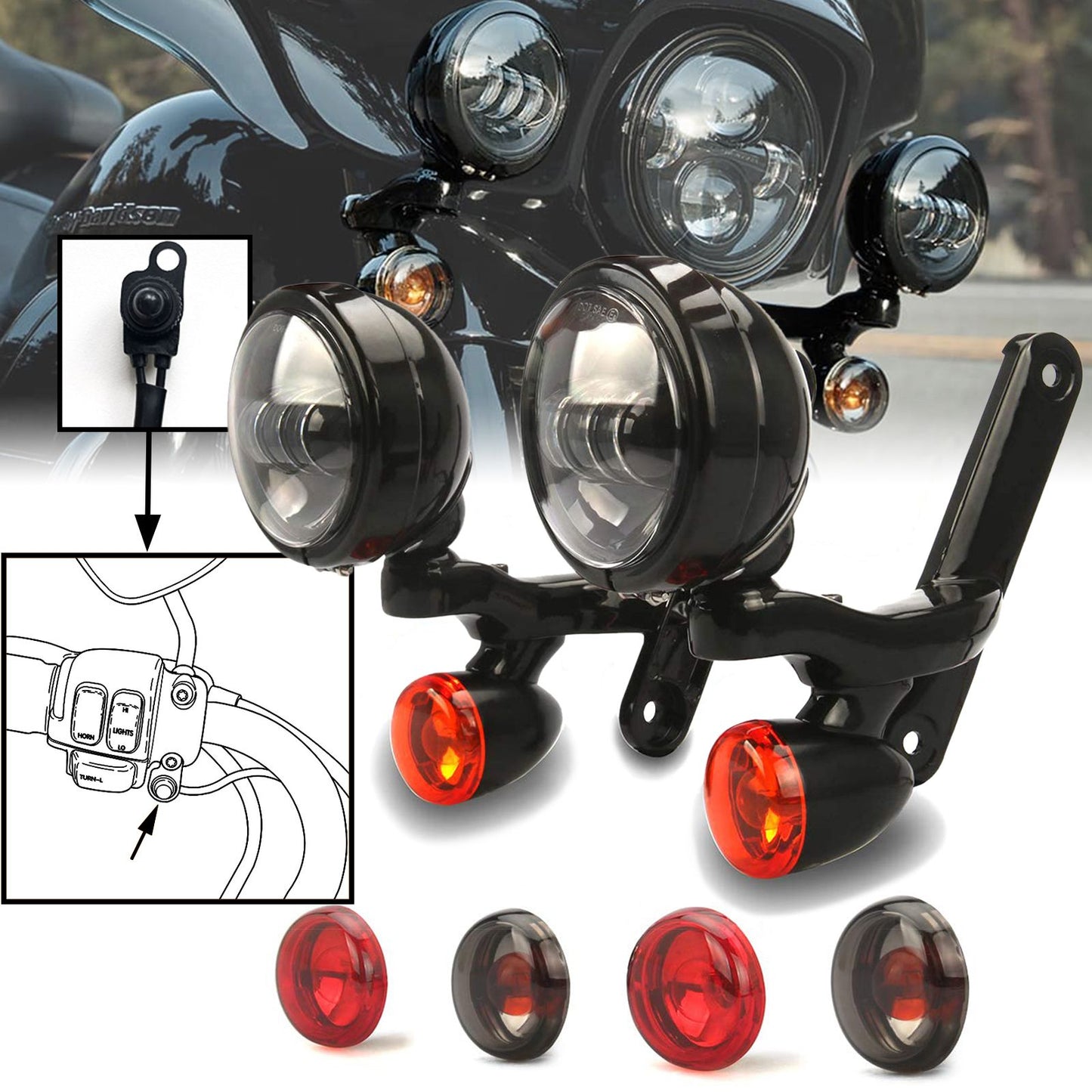 para iluminação auxiliar Harley Suportes de iluminação auxiliar farol de neblina para Harley CVO Street Glide FLHX 2006-2020 Peças de quadro