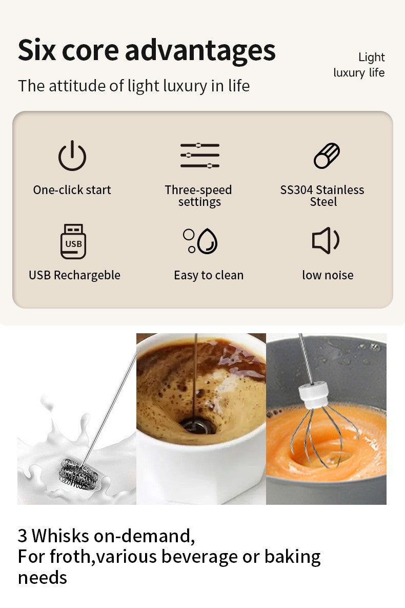 Espumadores de Leite Sem Fio Recarregável USB Elétrico 3 Velocidades Mini Liquidificador Portátil Batedor de Café para Ferramentas de Cozinha
