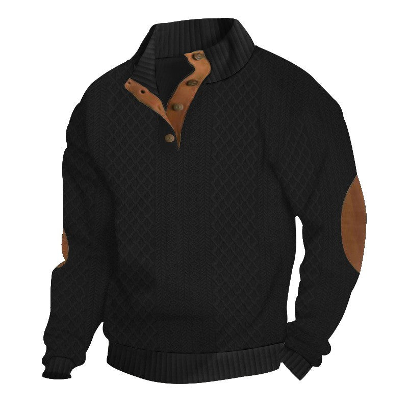 Men's European Size Jacquard Stand-Collar Long-Sleeve Hoodie - Outdoor Casual Knitwear