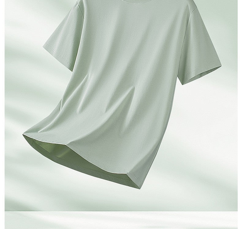 64% Cotton 25% Bamboo Fiber Cool T Shirt Men Short Sleeve Summer Tops For Men Round Neck Skin Friendly Solid Color Male Clothes