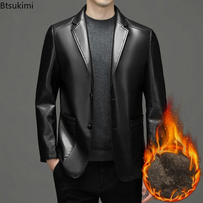 2025 Autumn Winter Men's Genuine Leather Blazers Jackets Slim Fit Suits Coats Business Casual Genuine Leather Suits Jackets Male