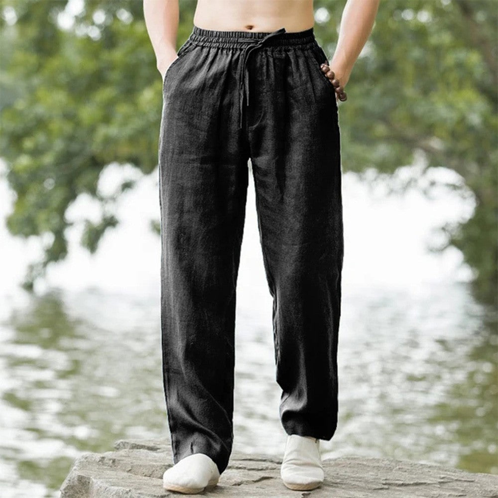 Calças Masculinas de Praia Jogger Saruel Streetwear Algodão Linho Casual Calças Havaianas Largas Verão Longas