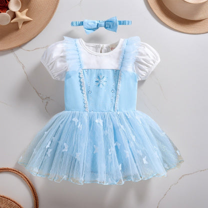 Infant Baby Girl Jumpsuit Dress Little Girl Princess Romper Dress With Headbands Kids Clothes Size 70-80-90-100