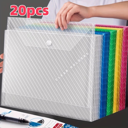 5/20pcs, A4 File Bag, Clear Plastic, Large Capacity And Snapshot Button, Perfect For School Office And Home