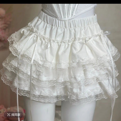 Sweet White High Waist Fluffy Ballet Mini Skirt for Small Figures Trendy Short Puffy Skirt Women's Fashion Half-length Skirts