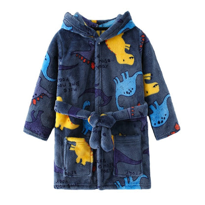Boy and Girls Flannel Pajamas Robe Autumn and Winter Children Sleepwear Soft Hooded Kids Homewear 2-8 Years