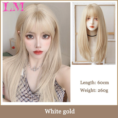 LM Medium Length Pink Cosplay Wig Heat Resistant Costume Party Synthetic Wigs 2 Clip On Ponytail 7 Colors