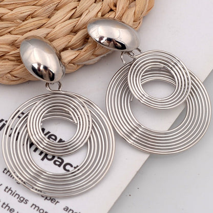 Brincos de declaração redondos grandes e modernos para mulheres cor dourada e prateada metal geometria brincos pendentes joias simples europeias