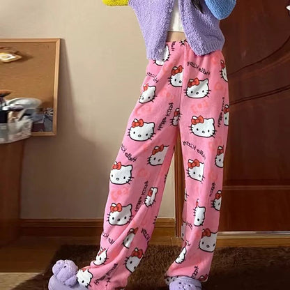 Y2K Hello Kitty Pajamas Pants Sanrio Anime Women's Pajama Pants Cartoon Fashion Home Sleepwear Trousers Leisure Home Clothing