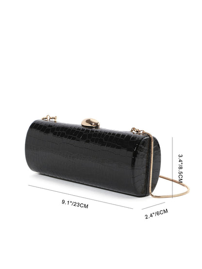 Vintage Long Box Clutch Bag Women Brown Crocodile Pattern Wallets Gold Metal Chain Handbag Designer Luxury Evening Party Purse