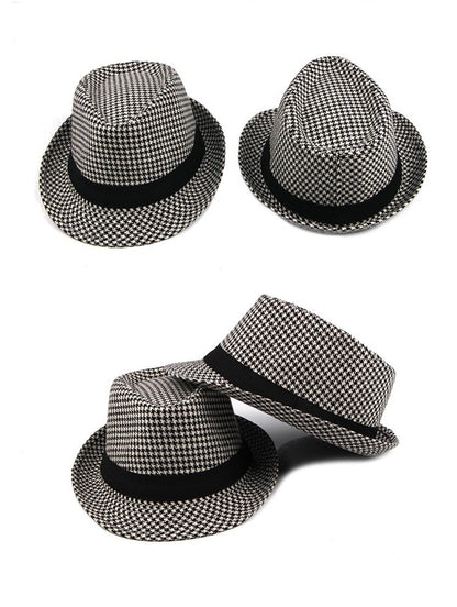 Primavera Verão Novo Chapéu Xadrez Vintage Masculino Chapéu de Lã para Homens de Meia-Idade e Idosos Chapéu de Cavalheiro Chapéu de Jazz