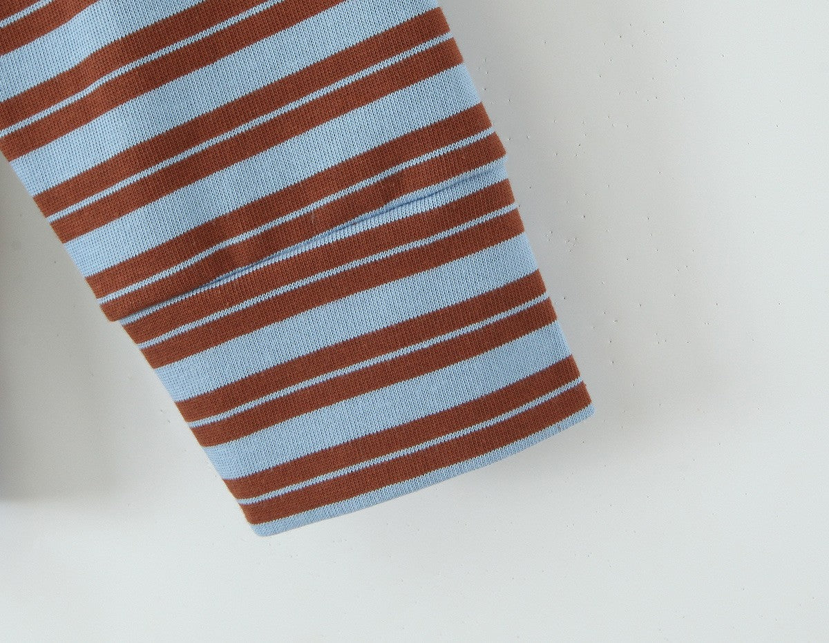 Autumn New Striped Loose Polo Collar Women Tops Fashion Vintage Patchwork Long Sleeve T Shirt Streetwear Women Basic Tops