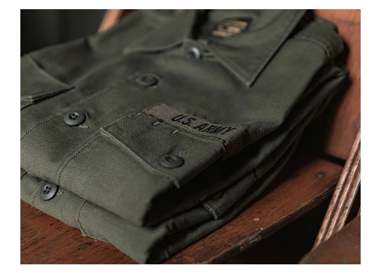 NON STOCK OG-107 Vietnam War Long Sleeve Shirt Cotton Satin Military Style Overshirt