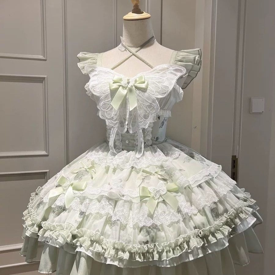 Summer Japanese Style Kawaii Lolita Dress Women Party Vintage Sweet Lace Bow Birthdays Cake Dresses Harajuku Y2k Bandage Dress