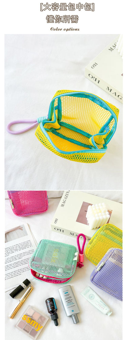 Tofu Bag Mini Zero Wallet Large Capacity Net Fabric Makeup Bag Dopamine Net Fabric Lady's Purse Colorful