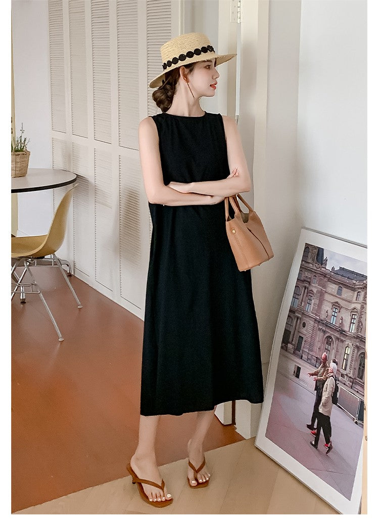 NYFS 2025 Summer New Korea Woman Dress Vestidos Robe Elbise Loose Plus Size Solid Sleeveless Backless Long Dress L-4XL