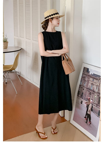 NYFS 2025 Summer New Korea Woman Dress Vestidos Robe Elbise Loose Plus Size Solid Sleeveless Backless Long Dress L-4XL