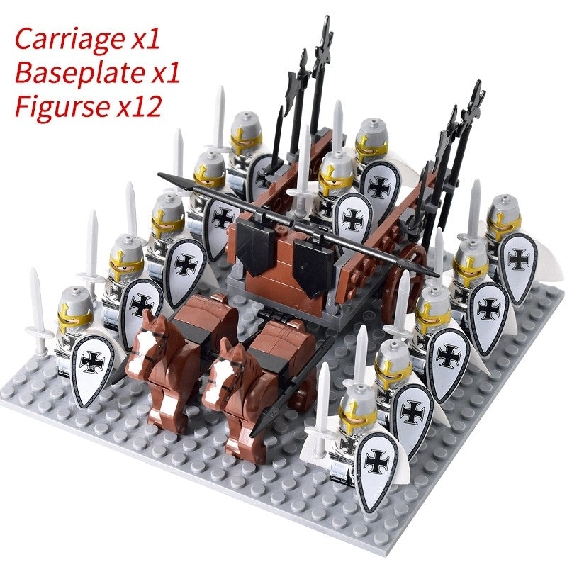 Castelo Medieval Cavaleiros Guerreiros Espartanos Cruzados Legião Romana Infantaria Cavalo de Guerra Carruagem Blocos de Montar Brinquedo de Figuras