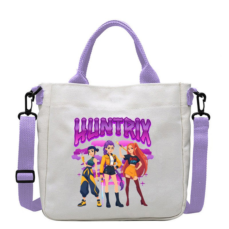 Kawaii KPop Demon Hunters Fashion Shoulder Bag Cartoon Handbag Large Capacity Crossbody Bag Portable Canvas Storage Bags Gift
