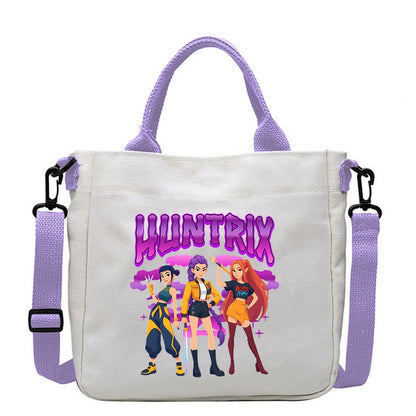 Kawaii KPop Demon Hunters Fashion Shoulder Bag Cartoon Handbag Large Capacity Crossbody Bag Portable Canvas Storage Bags Gift