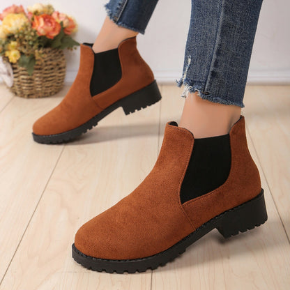 Women Boots Chunky Heel Platform British Style Thick Sole Increase Height Casual Chelsea Boots For Autumn And Winter Casual Wear