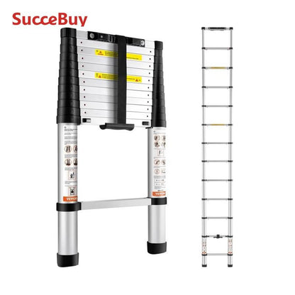 SucceBuy Escada Telescópica 3,8 m Alumínio Retração com Um Botão Extensão Dobrável Capacidade de 170 kg c/Antiderrapante para Casa e Trailer