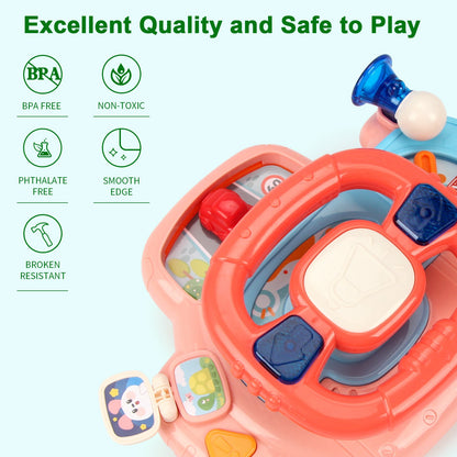 Baby Electric Steering Wheel Simulation Driving Vocal Toys for Car Seats and Stroller Educational Toys for 0-36 Months Toddlers