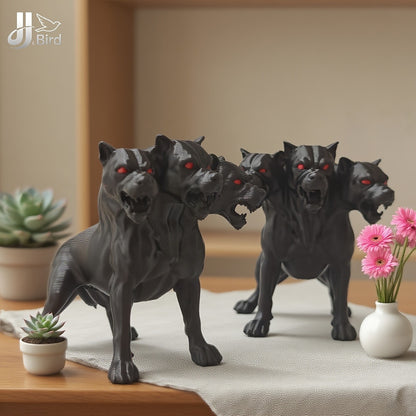 1Pcs Gothic three-headed dog statue ornaments, scary black design, Halloween Thanksgiving decorations, indoor/outdoor decoration