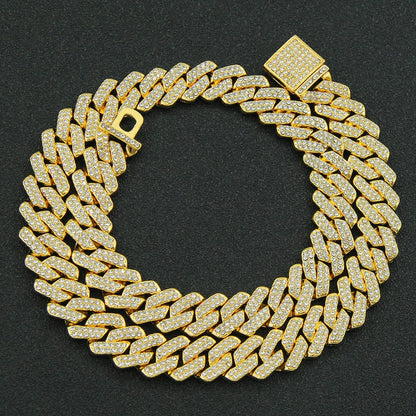 3pcs Necklace+Bracelet+Watch Cuban Chain Watch for Men Hip Hop Miami Curb Iced Out Paved Rhinestone Rapper Cuban men Jewelry set